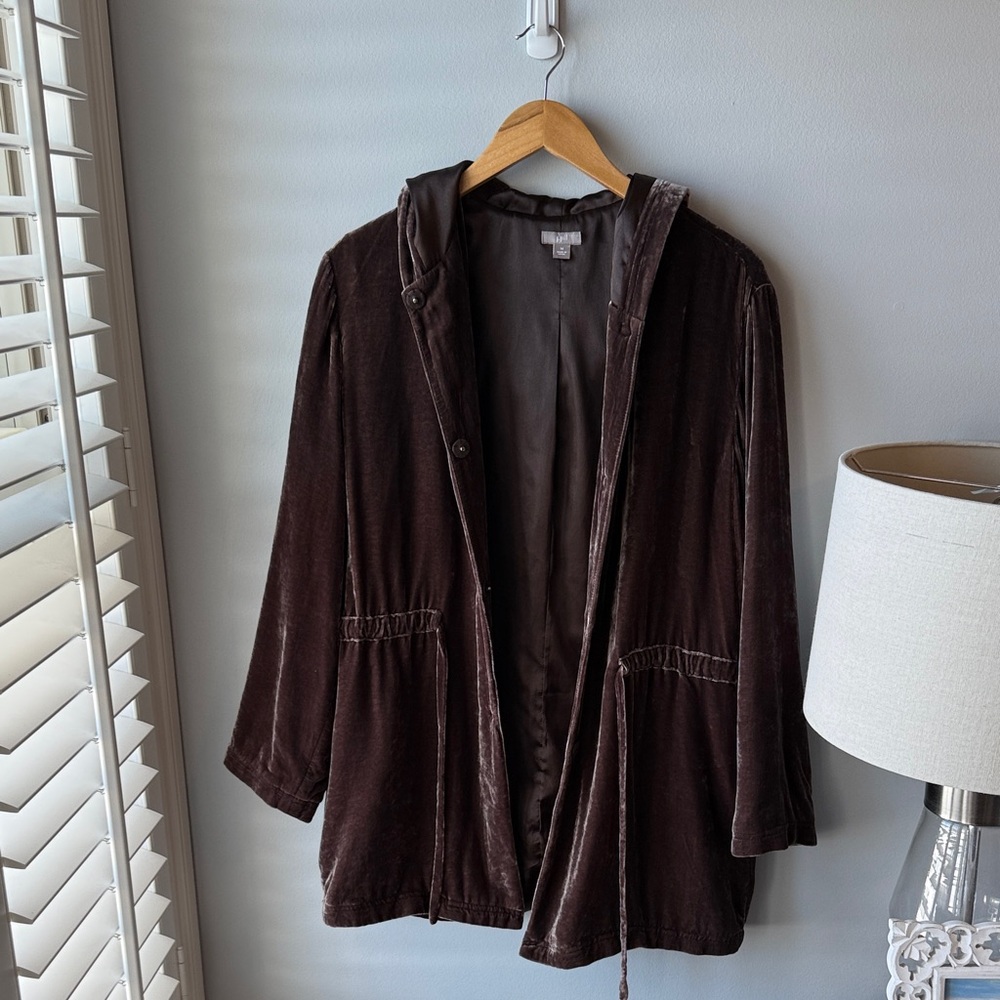 J. Jill Brown Velvet Silk Blend Snap Jacket - Picture 4 of 7